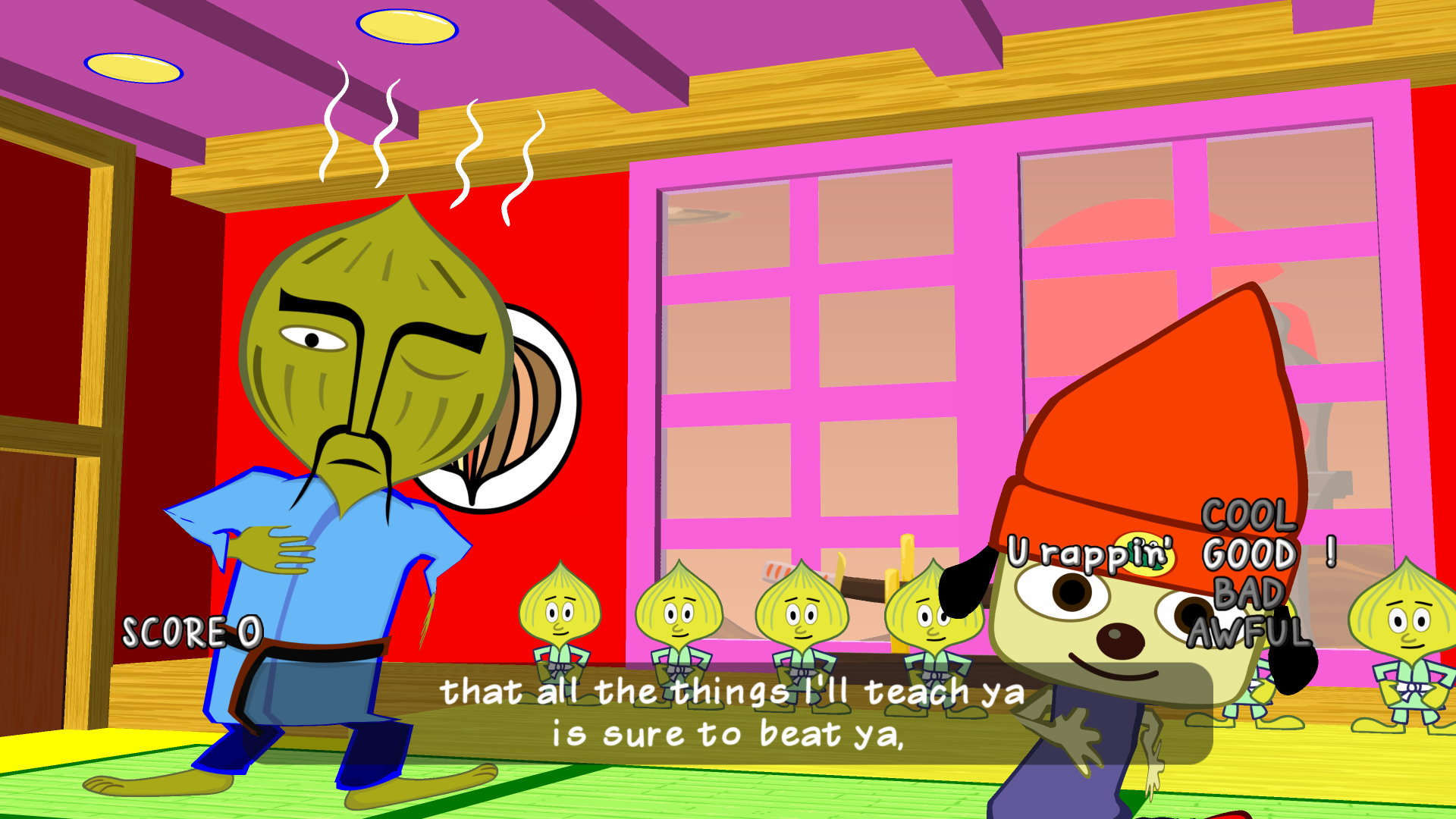 Chop Chop Master Onion raps about what he'll teach PaRappa