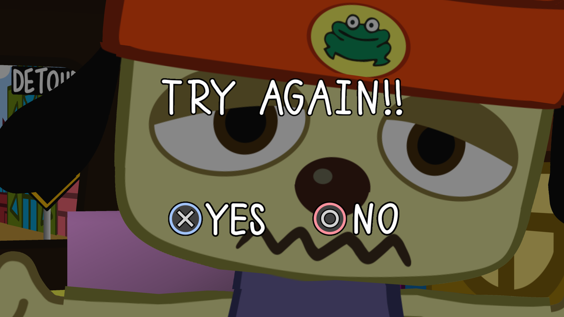 A game over screen with the text "Try again!!"