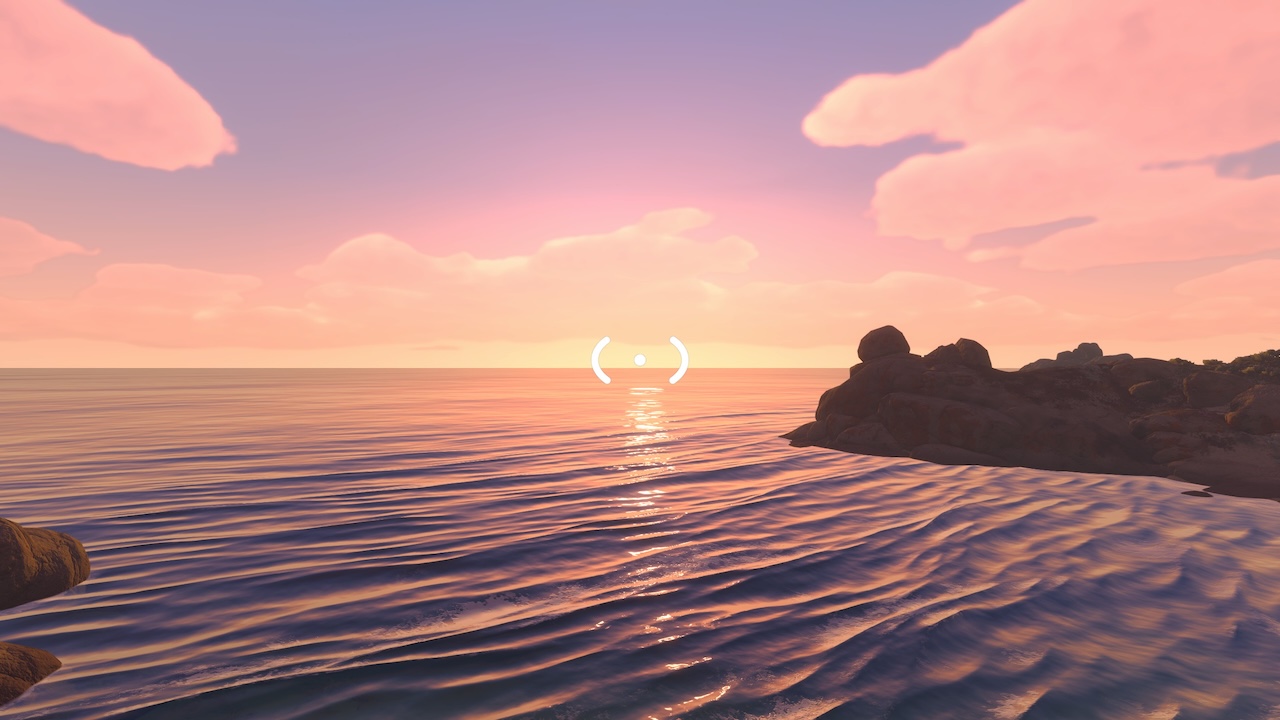 A screenshot from Big Walk depicting a sunset over the ocean.